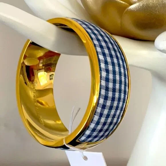 KATE SPADE NWT BANGLE BRACELET NAVY WHITE CHECK SET SAIL WITH DUST BAG - Picture 3 of 10